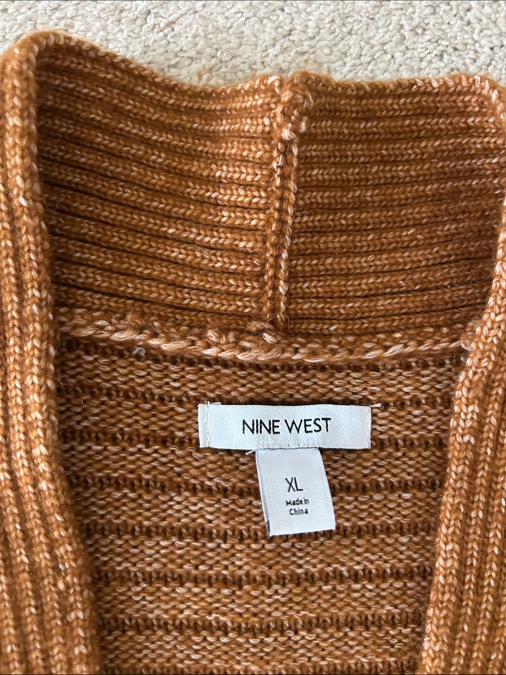 Nine West Rust Brown Open-Front Ribbed Cardigan - Picture 2 of 5